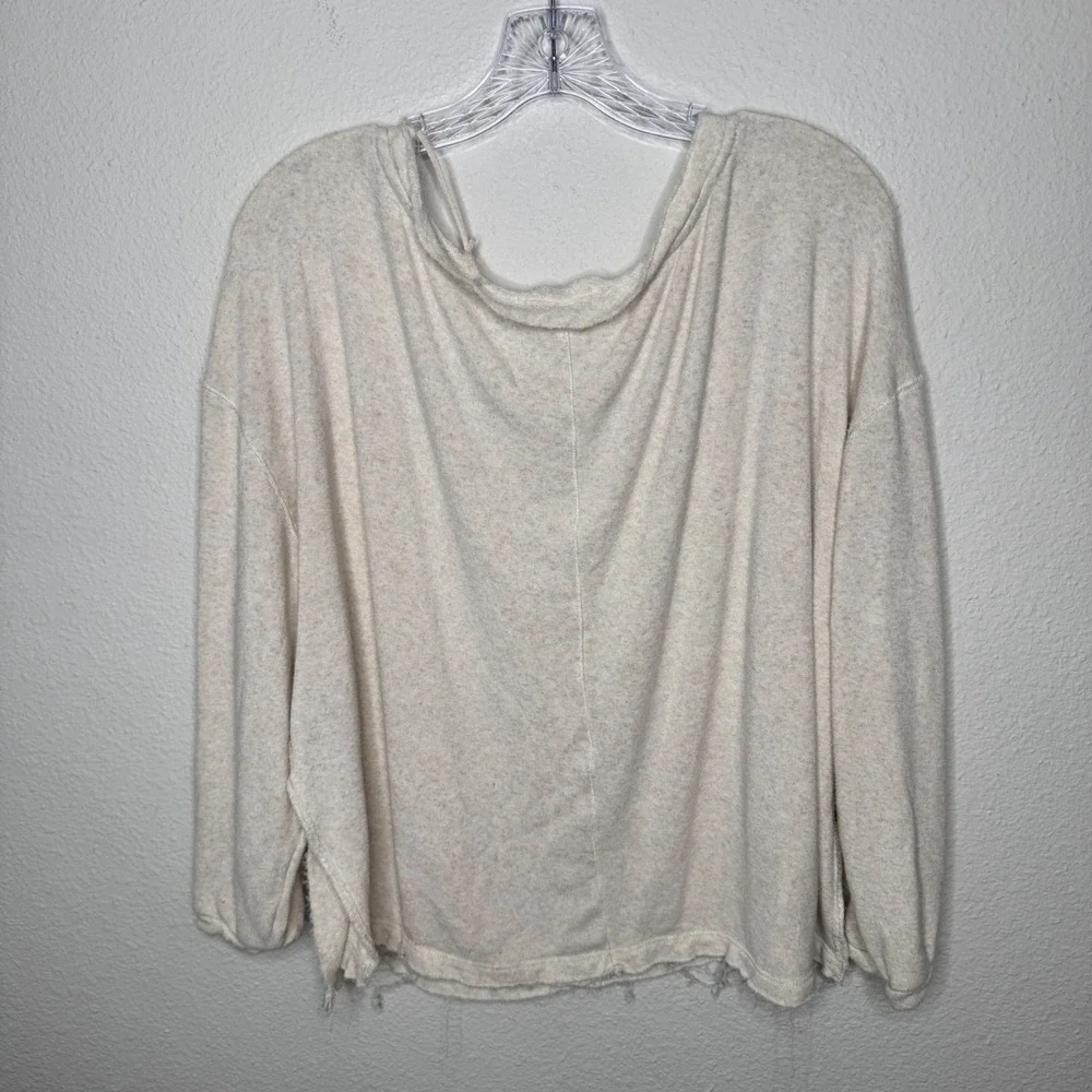 Free People Womens Cream‎ Oversized Thermal Knit Long Sleeve Raw Hem Top L